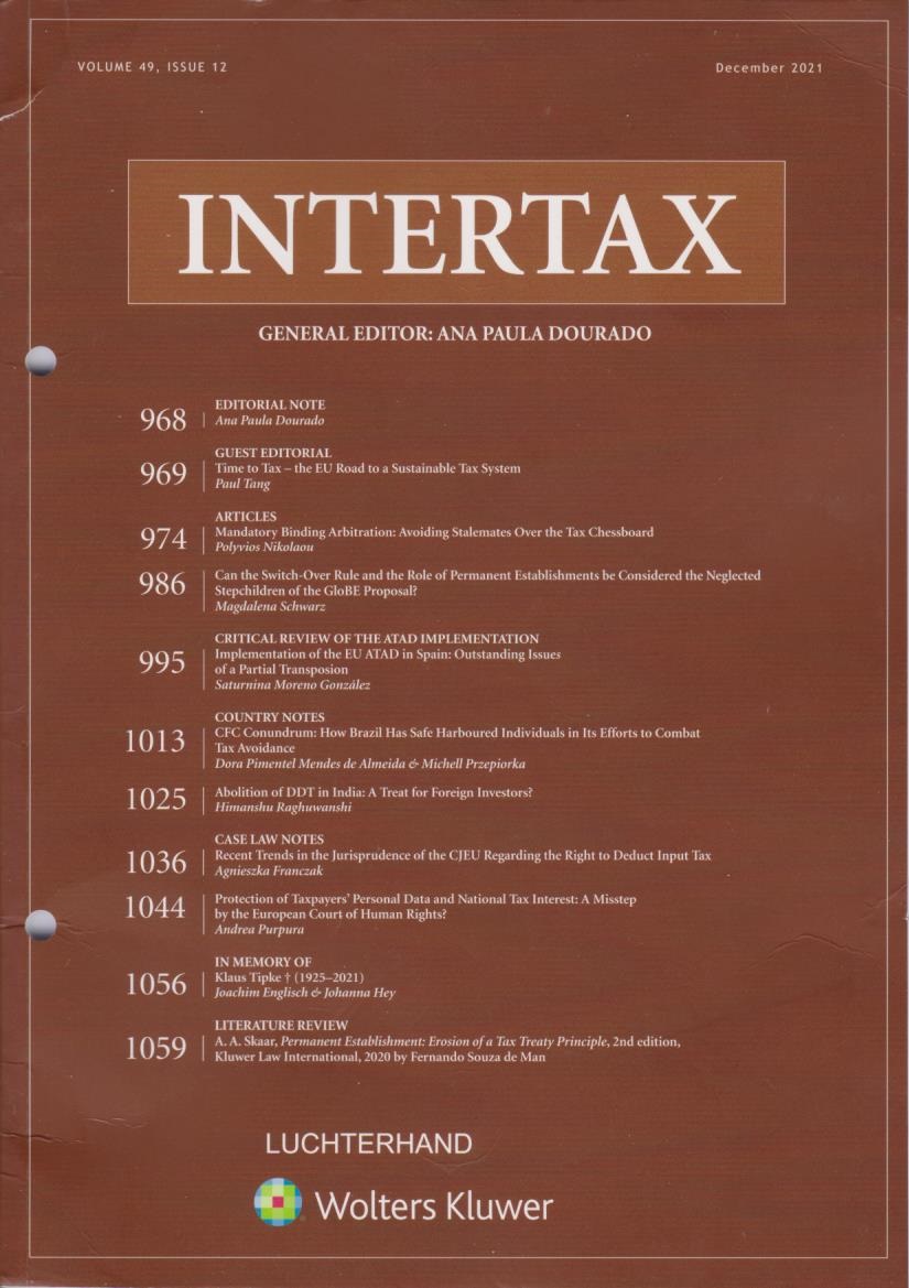 Intertax: Volume 49, Issue 12, December, 2021