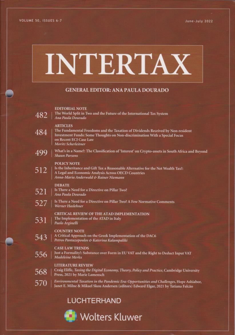 Intertax: Volume 50, Issues 6-7, July 2022
