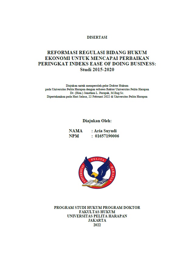 Cover Reformasi Regulasi Bidang Hukum Ekonomi untuk Mencapai Perbaikan Peringkat Indeks Ease of Doing Business: Studi 2015-2020