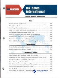 Tax Notes International: Volume 48, Number 9, November 26, 2007