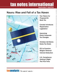 Tax Notes International: Volume 63, Number 9, August 29, 2011